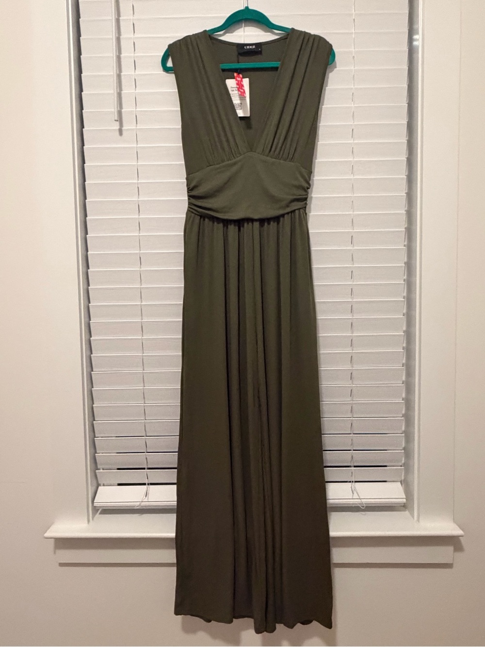 Cider Olive Sleeveless V-Neck Maxi Jumpsuit